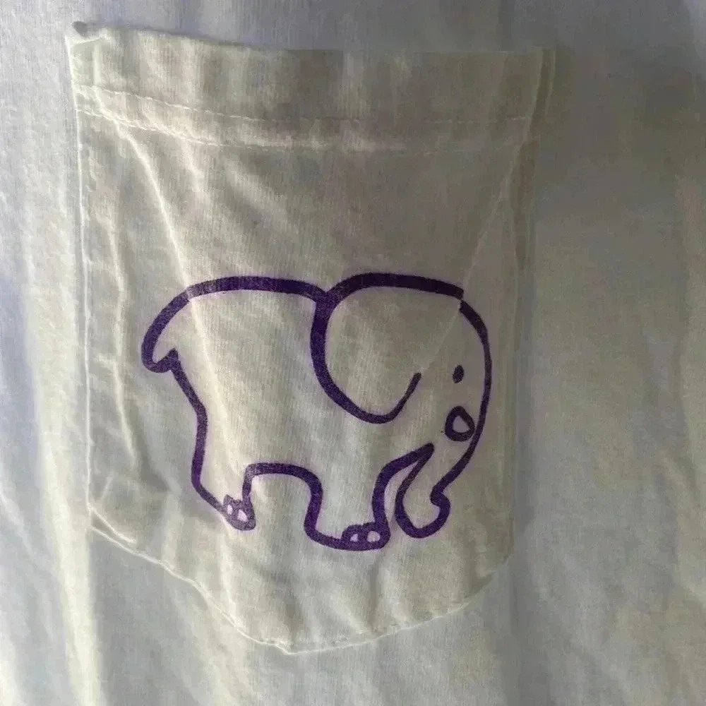 ‼️EUC: 100% Cotton Ivory Ella Elephant White Pocket Tank Top - S - Picture 3 of 5